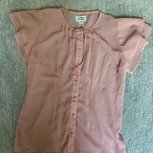NWOT Unique Vintage Sheer Blush Flutter Sleeve Button-Up Blouse Med.